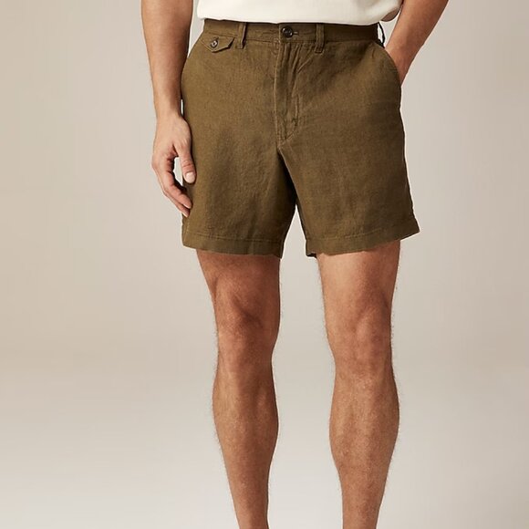 J. Crew Mens 7" linen short Size 34 Deep Aged Olive Color - Picture 1 of 8